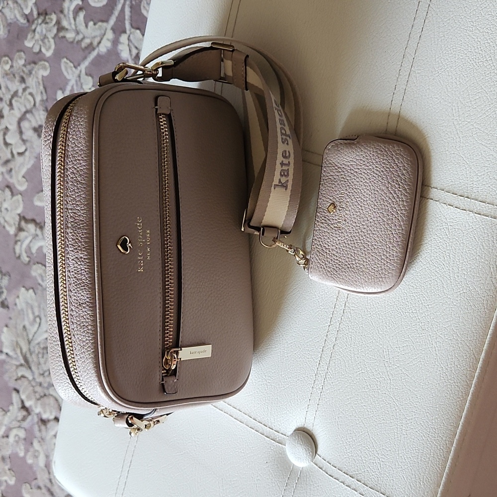Kate Spade Emma Pebbled Leather Camera Crossbody Bag, Cozy Grey